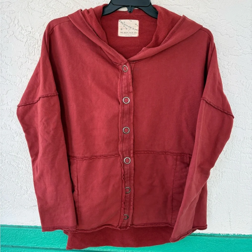 Raw Earth Wild Sky Rust Red Jacket Hoodie Medium Cotton - Picture 3 of 9